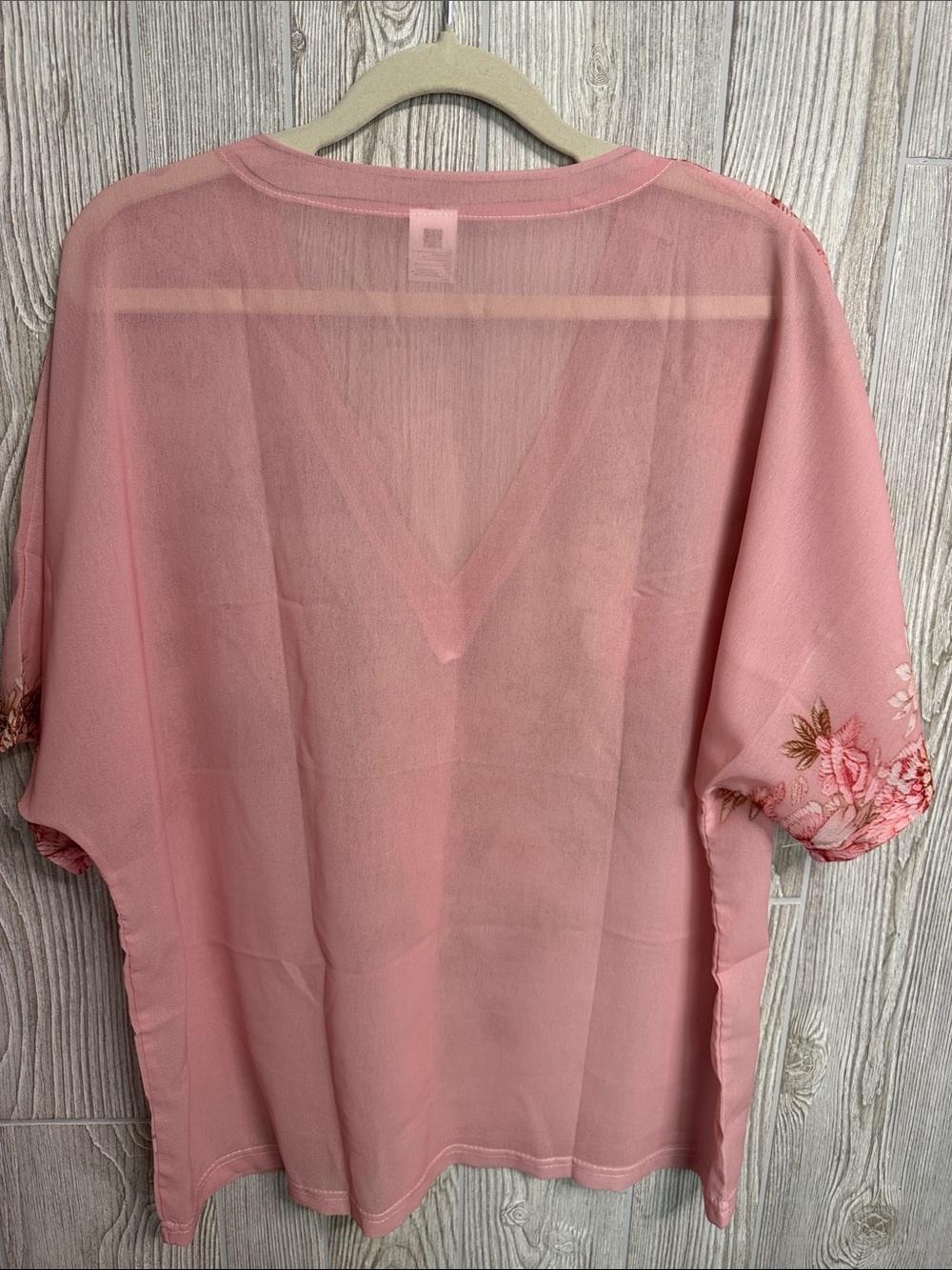 Women's Pink Floral V-Neck Blouse with Embroidered Detail - Picture 6 of 6